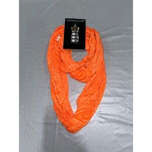 Fashion Scarf Neon Orange Infinity Loop Paisley Geometric Pattern New With Tags